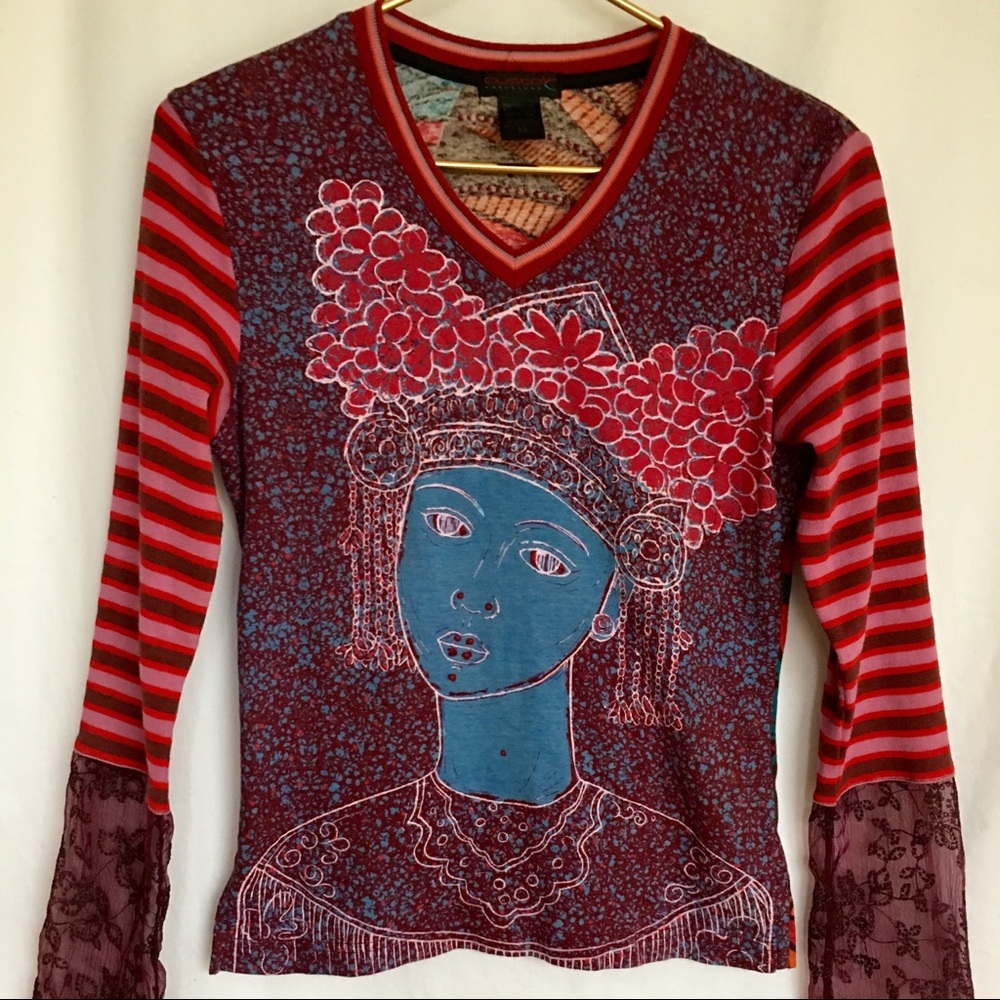 Custo Barcelona bright mixed print knit top. M